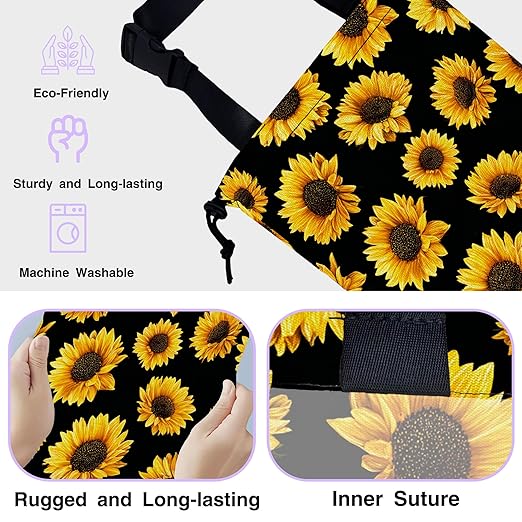 Car Trash Bag Hanging Sunflower Car Trash Can for Back Seat Waterproof Car Trash Bin with Adjustable Straps and Drawstring for Car Accessories Vehicle Travelling Camping