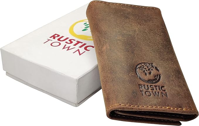 RUSTIC TOWN Leather Key Holder - Smart Fob Car Key Loop Wallet Slim Keychain Pouch - Practical Key Organizer for Men & Women