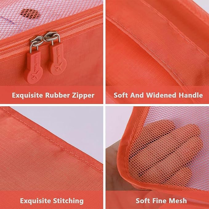 6 Set Packing Cubes for Travel Luggage Packing Bags Reusable Waterproof Suitcase Organizer Bags Set with Shoe Bag and Toiletry Bag (Orange)