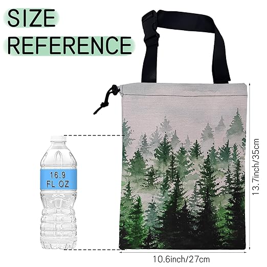 Misty Forest Car Trash Bag,Foggy Forest Mountains Hanging Drawstring Car Garbage Bag,Waterproof Canvas Car Back Seat Organizer with Adjustable Buckle,for Vehicles,SUVs,Camping,Road Trips