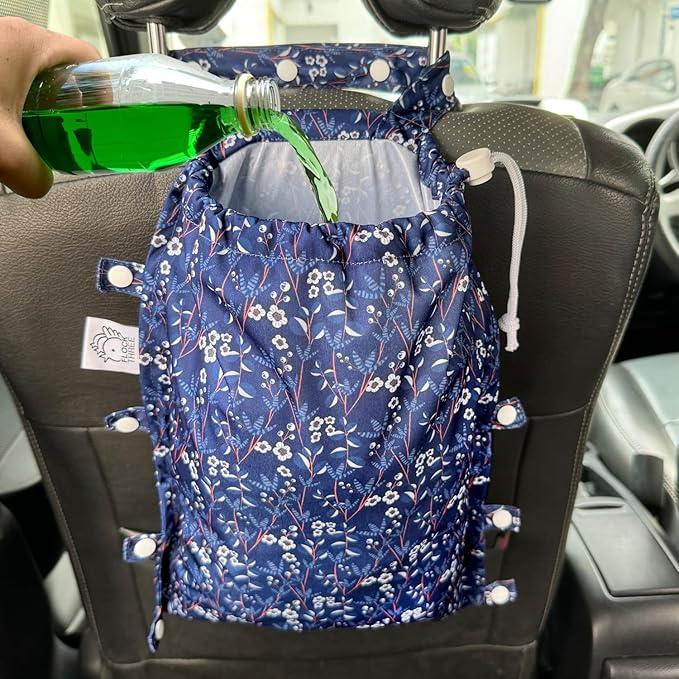 FLOCK THREE Leak-Proof Waterproof Car Trash Bag Foldable Multipurpose Trash bin Container Storage Cute Grocery Organizer Bag for Automotive Front or Back Seat in Cars SUVs and Trucks