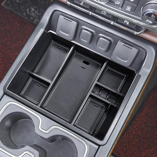 TACOBRO Full Center Console Organizer Compatible with 2014-2018 Sierra 1500 /Silverado 1500 Accessories 2015-2019 Silverado/Sierra 2500 3500HD Compartment Cover Insert Tray Storage, Black