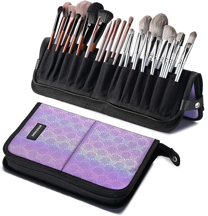 BYOOTIQUE Makeup Brush Holder Bag Foldable Cosmetic Case ForgetMeNot Purple