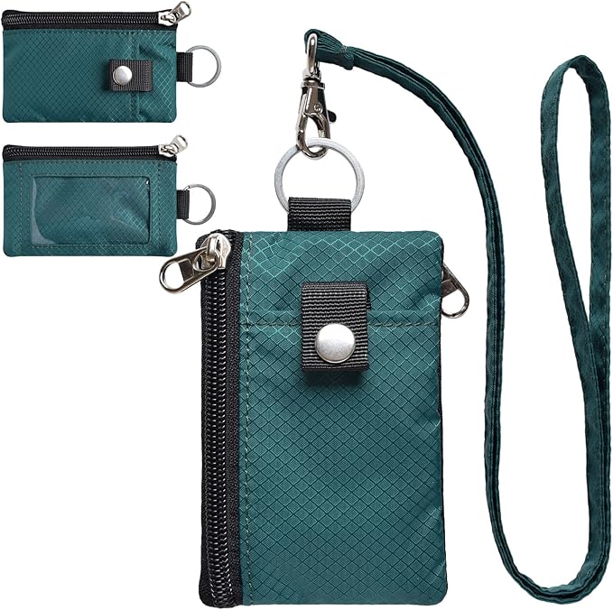 CHENSPRX Minimalist RFID Blocking Small Wallet with ID Window,WaterResistant Zip Id Case Wallet with Lanyard Keychain for Cards,Cash,Travel,Women,Men