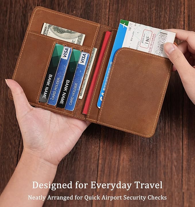 Slim Full-Grain Leather Passport Holder for Travel Women and Men | Passport Wallet for Men & Women, Lightweight Travel Passport Wallet with Card Slots & Gift Box 5.5″ × 4.1″ (Brown)
