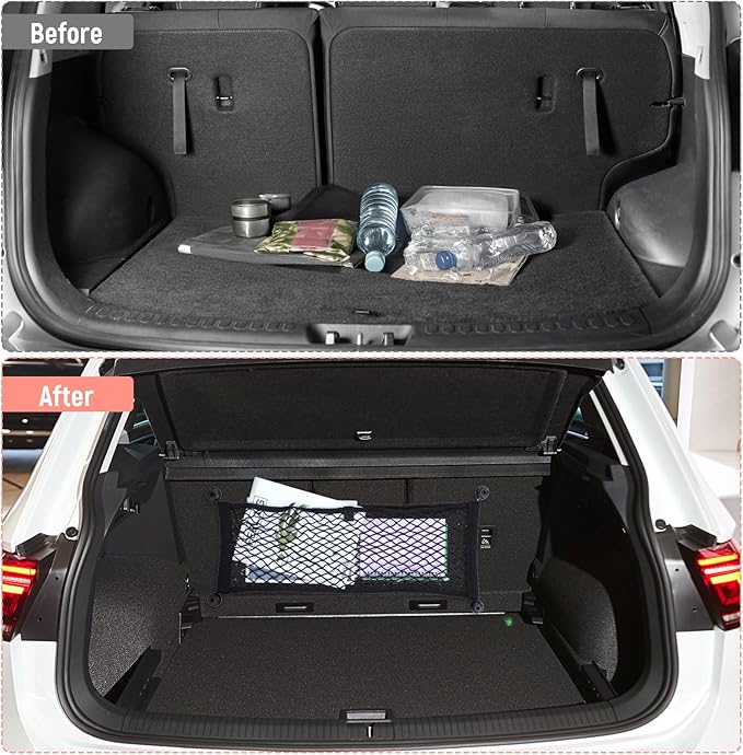 3pcs Small Cargo Net Pocket Elastic Mesh Netting 25inx9.25 Inch Stretchable Automotive Cargo Net Storage Pouch with Metal Hook and Screws Universal for Trunk RV Boats SUV