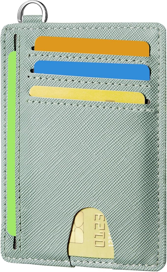 Mayski Slim Wallet, Credit Card Holder for Women, Minimalist Front Pocket RFID Blocking Card Cases, Small Wallet Women Men(Saffiano Seaweed)