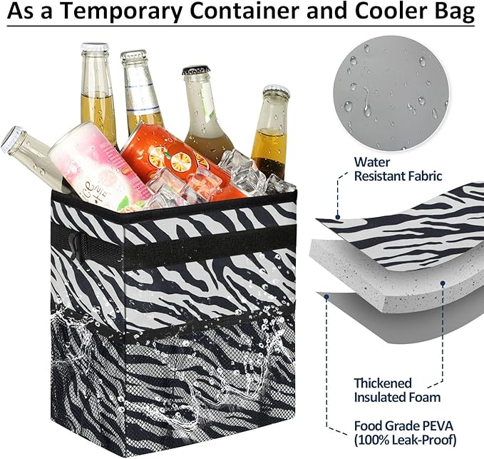 ELONGRIVER Car Trash Can Bin for Back Seat Leak Proof, Cute Car Trash Bag Hanging, Vehicle Trash Can for SUV Truck Van, Automotive Garbage Cans Front Seat Zebra