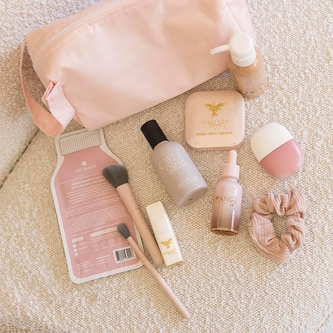 Tiny Twinkle Waterproof Travel Toiletry & Makeup Bag Organizer | Makeup Pouch with Multiple Compartments & Snap Handle for Travel | Gift for Teen Girls and Women (Rose)