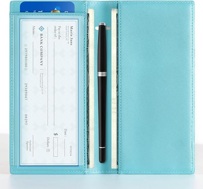 CoBak Premium Leather Checkbook Cover - RFID Blocking, Classic Design, Slim & Durable - Perfect for Personal & Business Checks