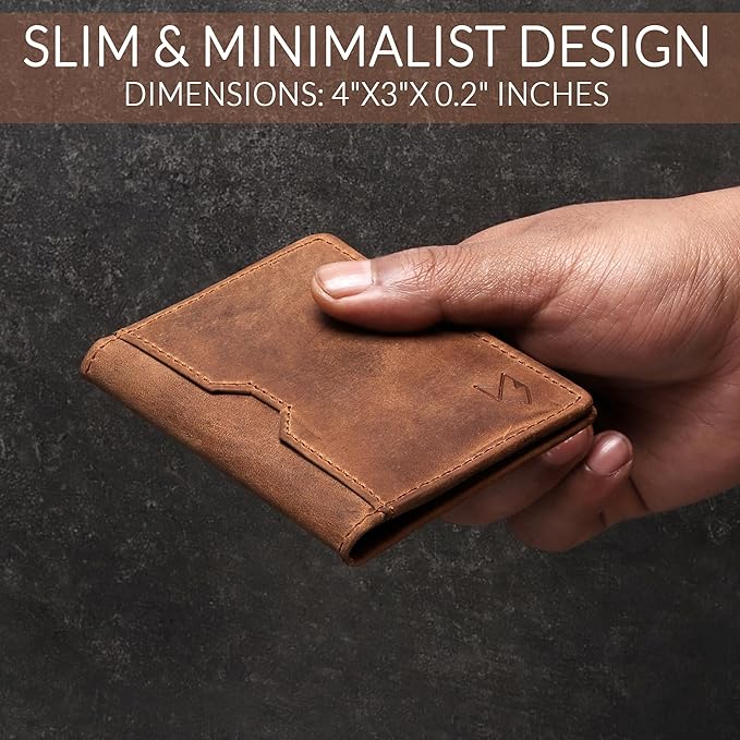 FOXHACKLE Full Grain Leather Credit Card Holder for Men and Women, Slim Bifold RFID Blocking Wallet, Thin Front Pocket Minimalist Wallet, Small Card Case.