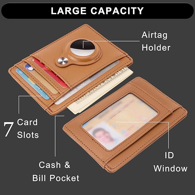 Slim Minimalist Front Pocket Air Tag Wallet, RFID Blocking Card Holder Wallet with Airtag Holder