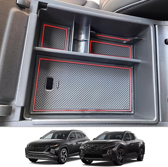 CDEFG Center Console Organizer Tray for 2022 2023 2024 Santa Cruz Pickup Truck Armrest Storage Box Secondary Insert Tray Container ABS Material 2022 2023 2024 Santa Cruz Interior Accessories (Red Mat)