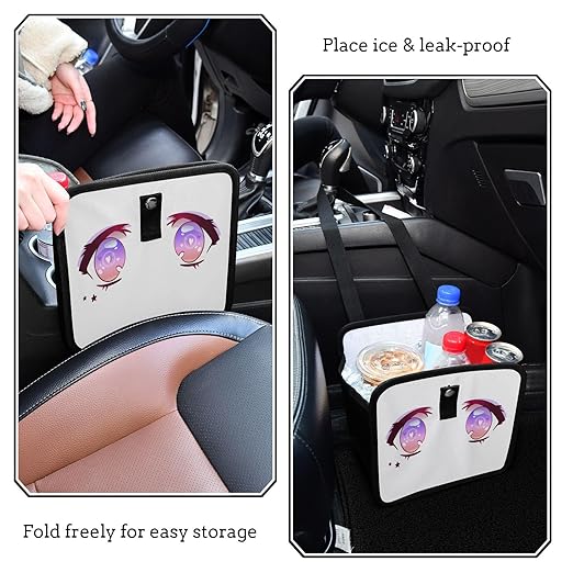 Purple Pink Anime Kawaii Eyes Car Trash Can Foldable Hanging Car Trash Bag Bin Auto Garbage Can Leak-Proof Car Organizer(Large)