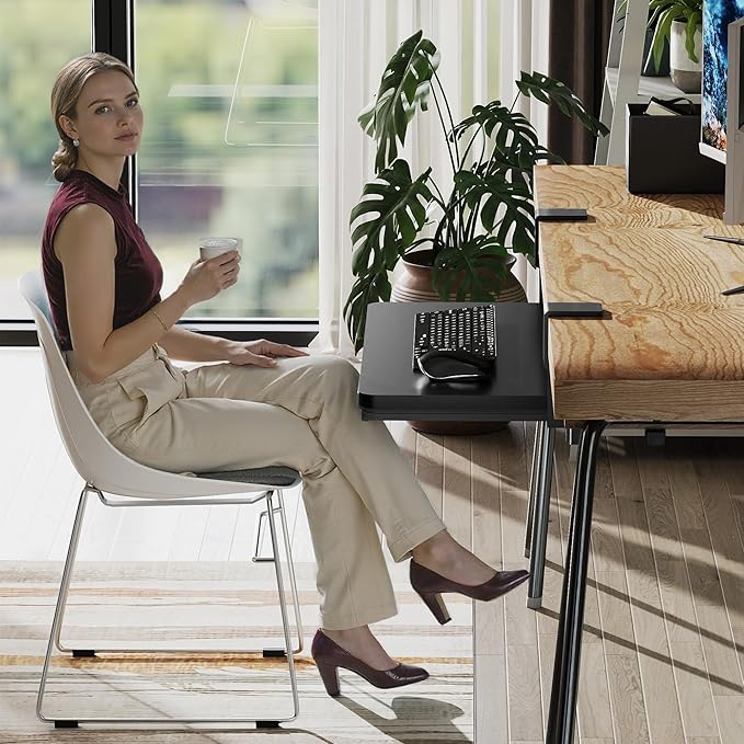ETHU Keyboard Tray Under Desk, 19.7" X 11.81" Small Size Keyboard Drawer with C Clamp-on Mount Easy to Install, Computer Keyboard Stand Slide Pull Out, Ergonomic Keyboard Tray for Home & Office, Black