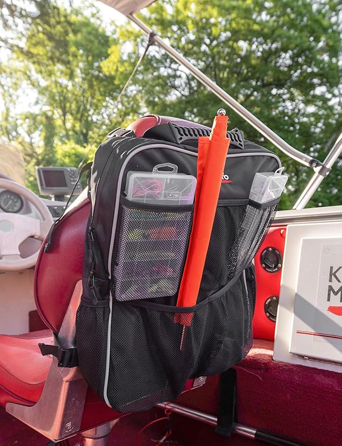 KEMIMOTO Boat Storage Bag, Boat Seat Backpack Boat Storage Organizer with Mesh Pockets, Waterproof Boat Backseat Storage Bag for Life Jacket, Swimsuit, and Other Boating Accessories