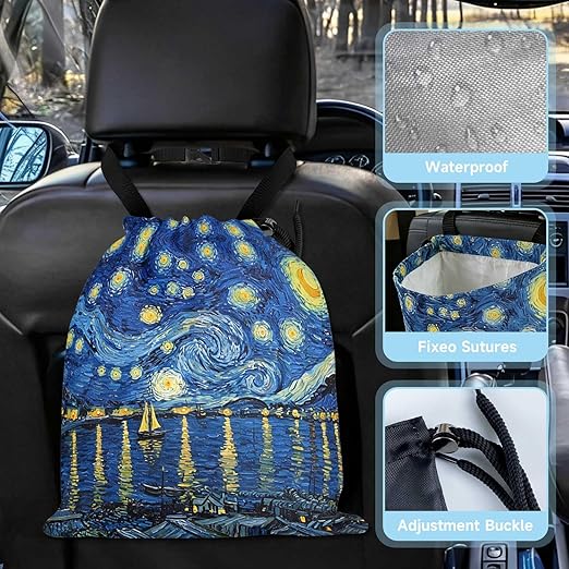 Abstract Starry Sky Sea Car Trash Bag - Waterproof Car Trash Bag Hanging Leakproof Car Garbage Bag - Washable Reusable Trash Bag For Car Interior Hanging Organizer Storage Vehicle Travelling Camping