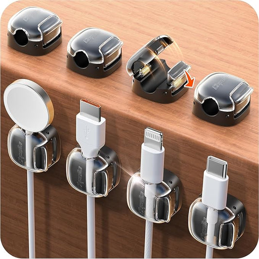 Cable Clips,8 Pack Cord Holder Cord Organizer [1s Lock & Strongest Adhesive] Spring Cord Clips Phone Charger Wire Desk Cable Management Nightstand Home Office School Decor Women Cute Desk Black