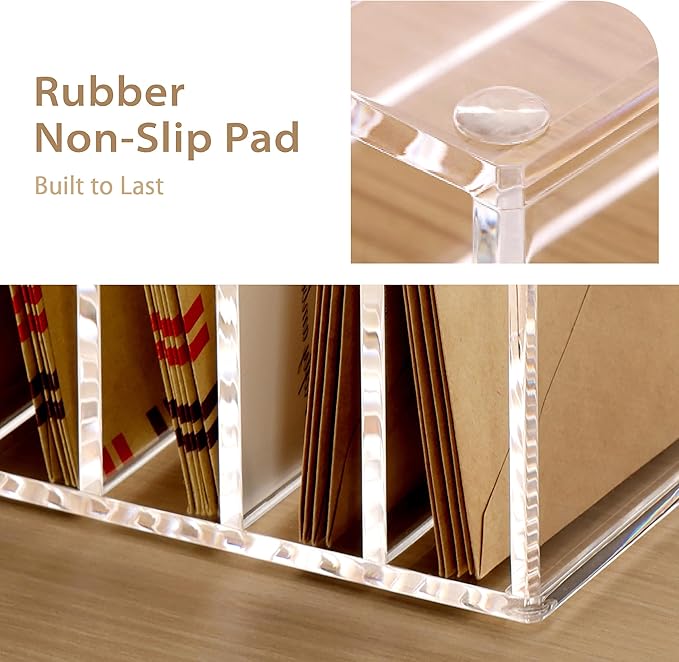 SANRUI Mail Organizer, Clear Acrylic Desk Organizer,Letter Holder for Desk ,9-Compartment Small File Holders Paper Organizer Mail Sorter for Office,Home, School