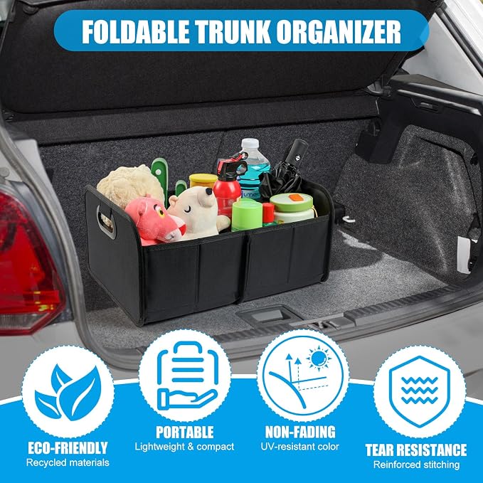 Trunk Organizer-35L Oxford Folding Car Organizer,Sturdy Car Organizer with Collapsible Multi-Compartment for SUVs and Sedans (Black)