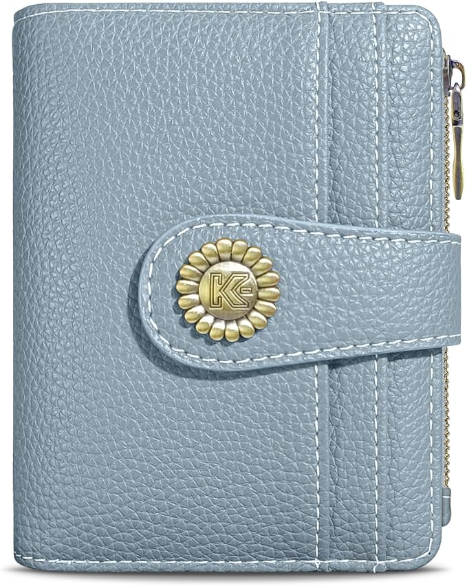 Kelvoris Small Rfid Women Wallet Bifold Zipper Coin Pocket PU Leather Compact Cash Credit Card Holder Travel Wallet for Female Ladies Teen Girls 1 ID Window 10 Card Slots Blue