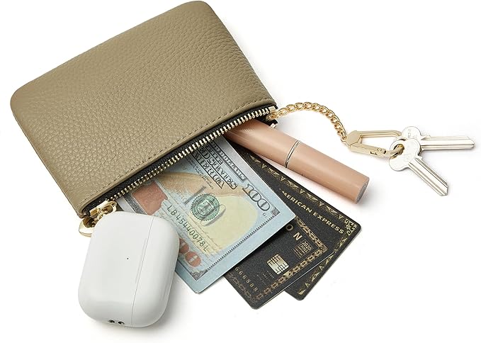 DAILANDO Mini Leather Coin Purse, Unisex Slim Zipper Card Holder and Coin Pouch with Keychain