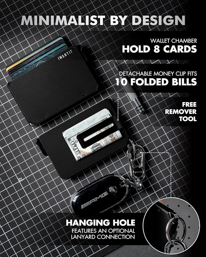 iwantit Pop Up Wallet for Men, Slim Minimalist Credit Card Holder with Money Clip - Man Metal Aluminum Wallet RFID Blocking, Smart Tactical Wallet for Men, Gift for Men (Black)