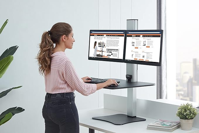 Victor Dual Monitor Electric Standing Desk Workstation, Height Adjustable Sit-Stand Converter with Dual Monitor Support, 28??x 23??Work Surface (DC450)