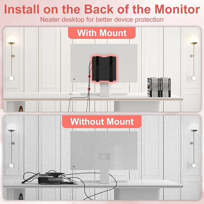 Universal Wall and VESA Mount for Micro PC, UPS Units, Wifi Router, Cable Modem and Other Electronic Devices Adjustable Strap Mount Bracket for Dell HP Lenovo Mini PC Mounted Behind the TV or Monitor