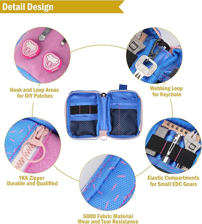 VIPERADE VE26 EDC Pouch Organizer with 11 Compartments, Small Tool Pouch with DIY Patches Area, EDC Pocket Organizer for Mutitools