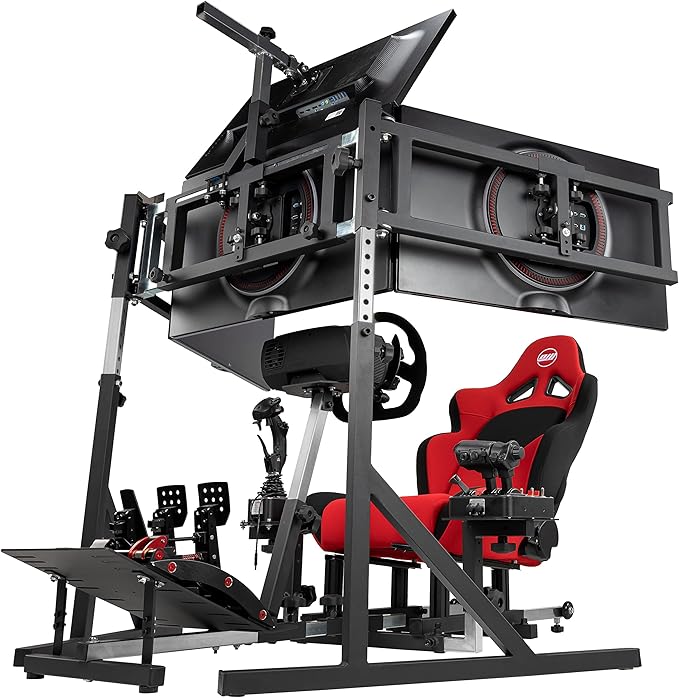Triple Monitor Floor Stand GEN2 for Racing and Flight Simulators Model LD | for Monitors up to 100x100mm VESA Mount or 24, 27, 32, 34-39 (Triple Stand for Monitors, LD)