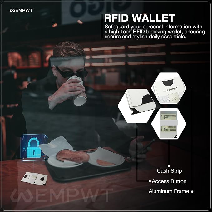 Aluminum Cardholder Wallet for Men-Metal Wallets with Advanced RFID Layer Protection | Slim & Minimalist Trendy Cardholder with Convenient Push Button for Quick Card Access (Silver)