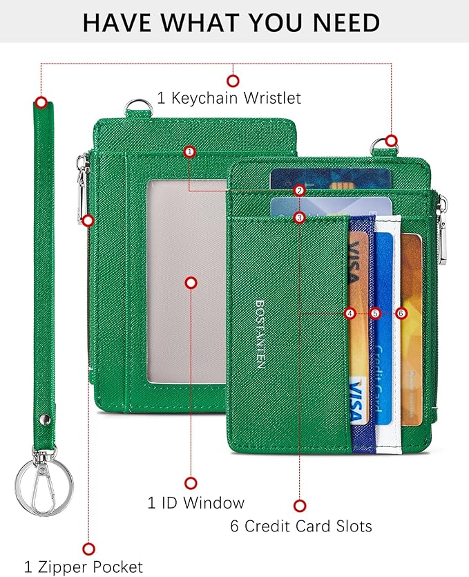 BOSTANTEN Small Wallet For Women RFID Leather Credit Card Holder Slim Wristlet Keychain Wallet With Zipper Pocket
