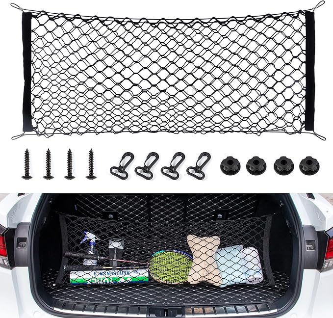 Alpmosn 35.4"x15.8" Stretchable Car Cargo Net Adjustable Elastic Storage Net Trunk Interior Accessories with Hook, Universal Fit for Car, Vehicle, SUV