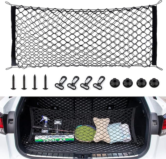 Alpmosn 35.4"x15.8" Stretchable Car Cargo Net Adjustable Elastic Storage Net Trunk Interior Accessories with Hook, Universal Fit for Car, Vehicle, SUV