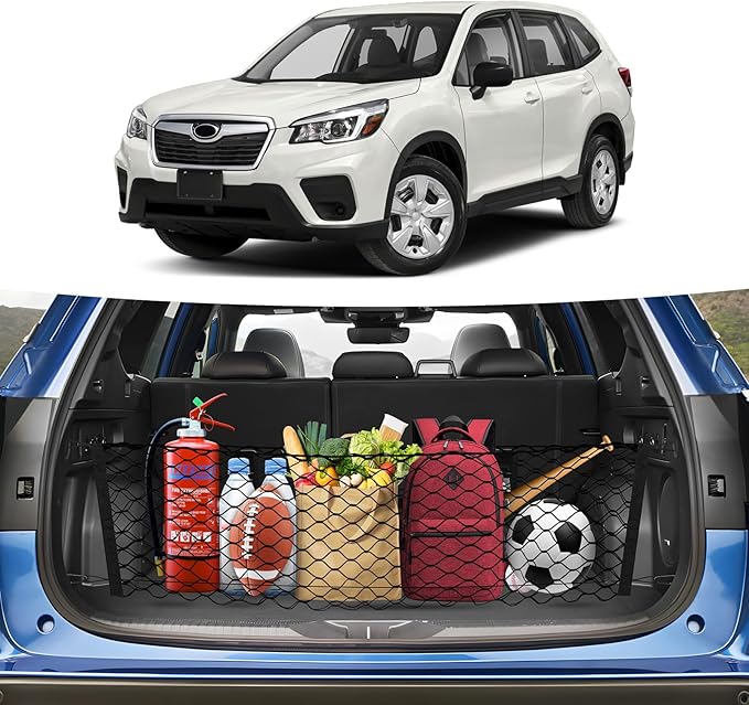 Canvcle Trunk Cargo Net for 2019-2024 Forester Accessories Envelope Style Mesh Trunk Net Organizer and Storage Stretchable Adjustable Elastic Nylon Rear Cargo Netting with Hooks