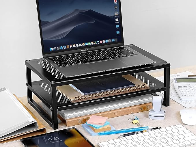 CAXXA 2-Tier Metal Laptop PC Monitor Stand Riser MAX 50 LBS Loading for Monitor, Printer,Black