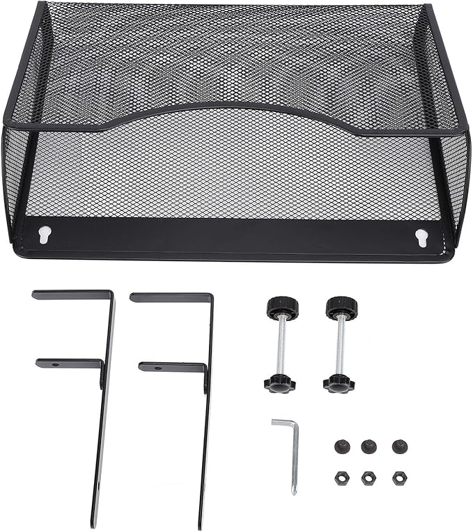 Asixxsix Under Desk Drawer, Desk Side Storage, Hanging Desk Organizer, Clamp On Desk Organizer, Mesh Metal Desk Drawer, Side Desk Organizer for Office and Home (Black)