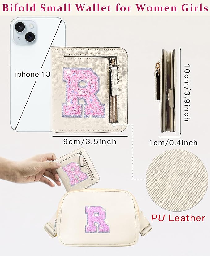 COSHAYSOO Teen Girl Gifts Trendy Stuff Teenager Teenage Tween Preteen Initial Monogrammed Personalized Gift Idea Cream Wallet Small Presents for Daughter Granddaughter Birthday Christmas Cream R