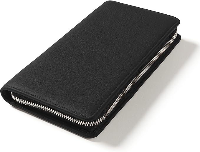 Leatherology Black Onyx Full Grain Leather Zip Around Travel Wallet – RFID Passport Organizer for Cards, Cash & Travel Documents