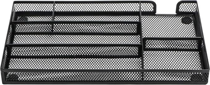 Annova Desk Drawer Organizer Tray for Office Organization - Metal Mesh - Storage Tray with Dividers for Pens, Desktop Accessories, Bathroom, Kitchen, Makeup and Office Supplies (Small, Black)