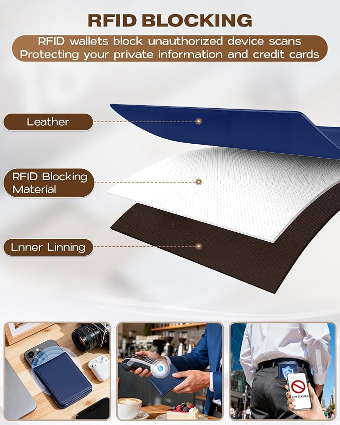 GNDR Wallet For Men Bifold Blue RFID Blocking Slim Faux Leather Wallets Card Holder Front Pocket Minimalist Men Accessories With Gift Box