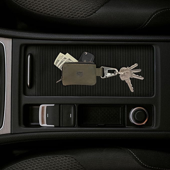 Hide & Drink, Leather Car Key Holder/Headphone & Charging Cables/Memory Cards/Flash Drives/Cash Zipper Case with Clasp Handmade :: Dark Jade