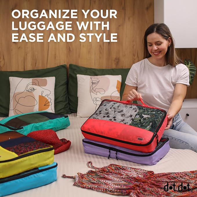 Dot&Dot Large Packing Cubes for Travel 10pc Set - Suitcase Luggage Organizer Bags - Essential Gear for Family - Lightweight Fabric Containers (Non-Compression)