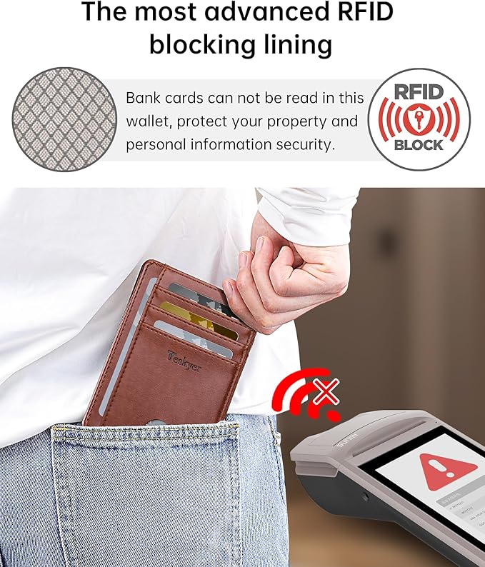 Teskyer Slim Wallet for Men, Minimalist Front Pocket RFID Blocking Leather Wallet Credit Card Holder for Men & Women