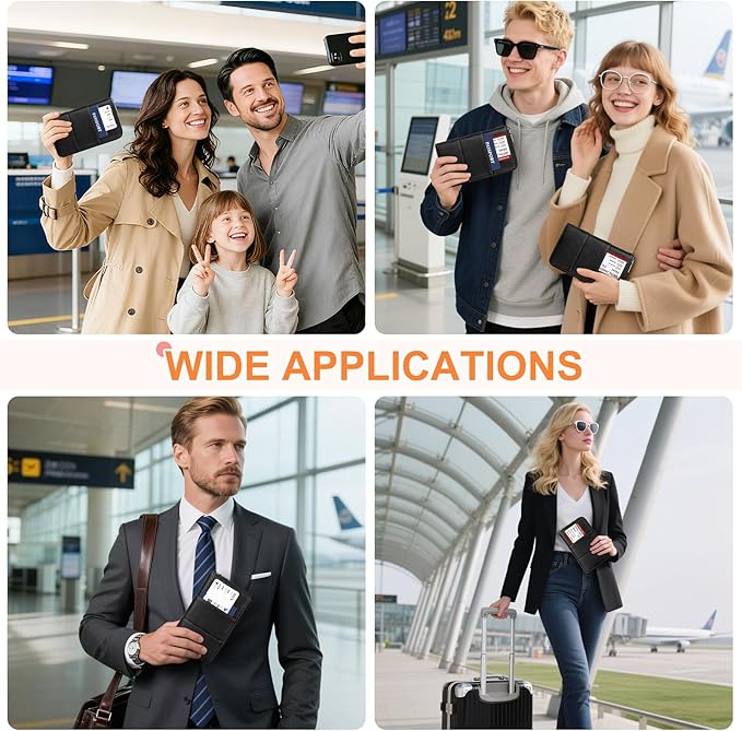 Family Passport Holder Wallet with Zipper, RFID Blocking Travel Document Organizer, PU Leather Passport Wallet for Women Men, Passport Cover Travel Wallet for Boarding Pass, ID, Money, Ticket