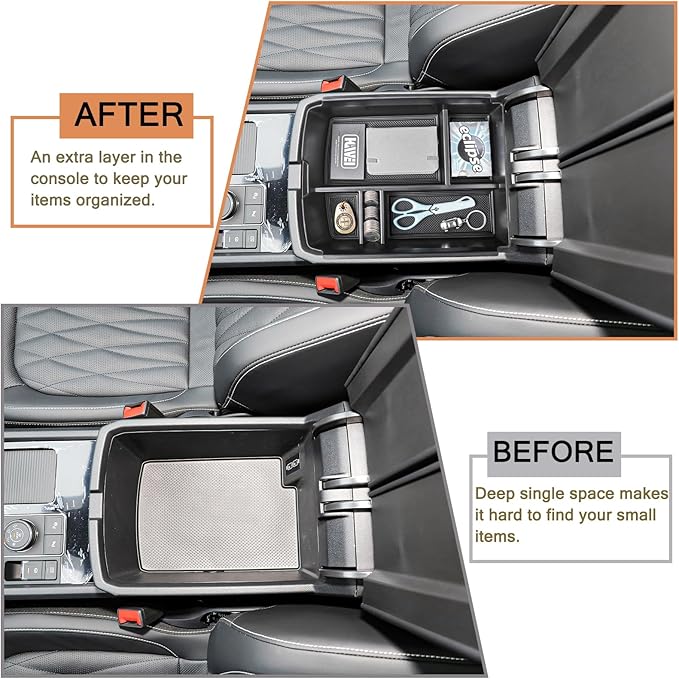 HGWEI Center Console Organizer Compatible with VW Atlas and Cross Sport 2018 2019 2020 2021 2022 2023 Accessories, Interior ABS Armrest Storage Box Insert Tray (Not Fit 2024 2025), Black