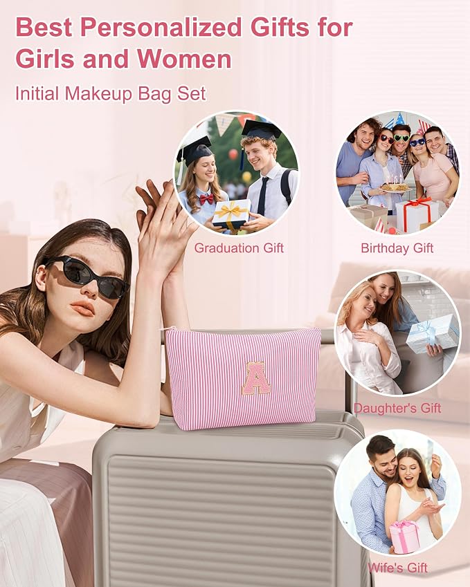 MONSTINA Period Bag Sanitary Napkin Storage Bag|Tampon Pouch Portable Feminine Care First Period Kit for Teen Girls Women Gift for Her Monogram Initial Cute Toiletry Bag,3PCS,Pink U