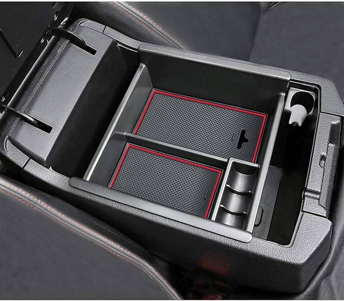 JDMCAR Center Console Organizer Compatible with Toyota 4Runner Accessories 2010-2024 and Kia Telluride (2020-2024), Insert ABS Black Materials 4 Runner Tray, Armrest Box Secondary Storage -Red Trim