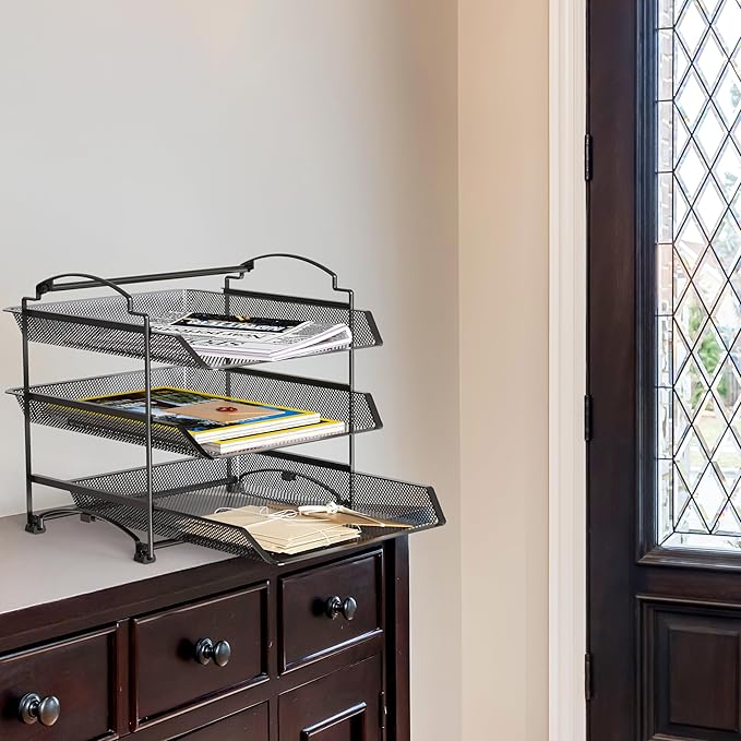 Simple Houseware 3-Tier Stackable and Sliding Desktop Document Letter Tray Organizer, Black